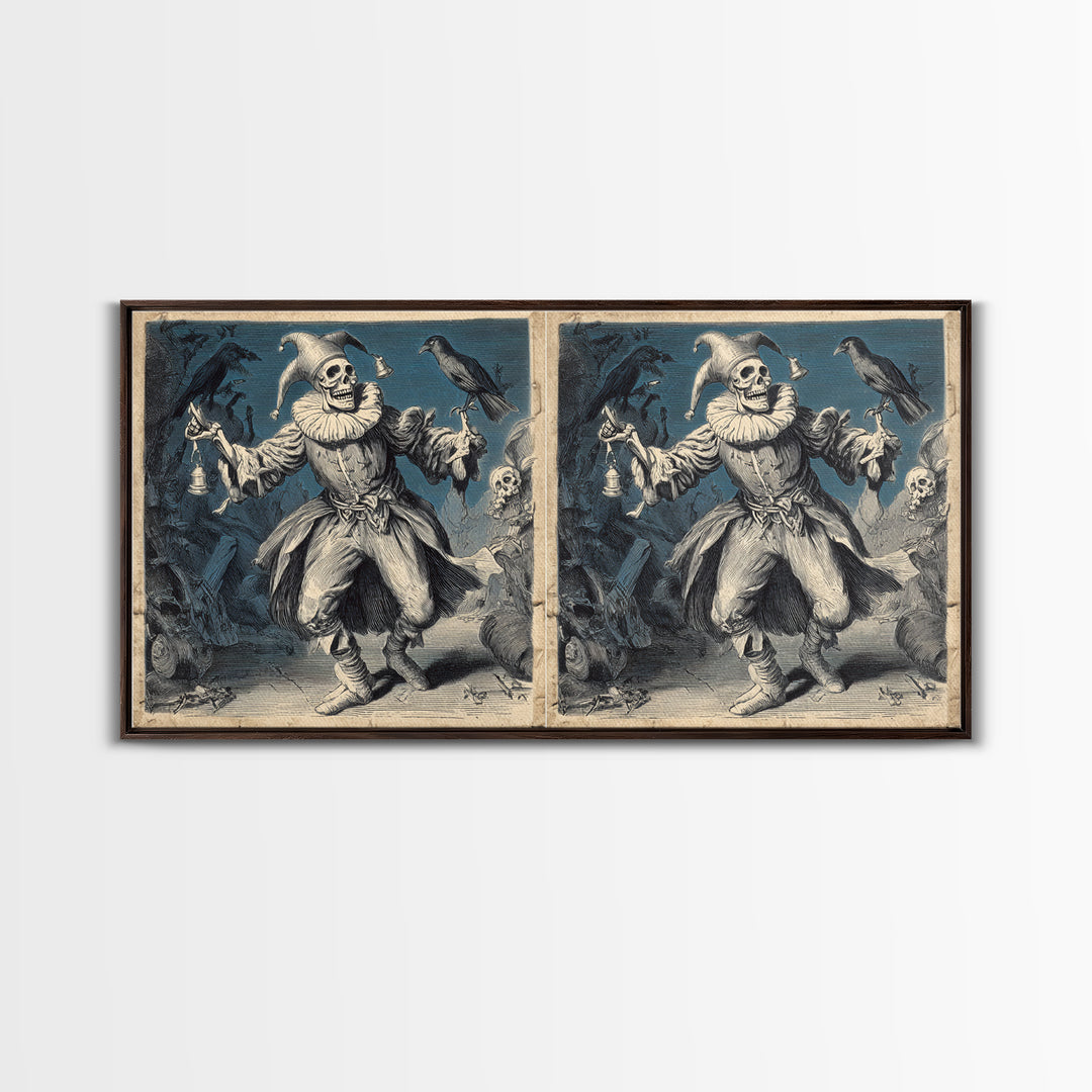 The Phantom Jester, Macabre Folk Print Art, Wide Panoramic Art, Gothic Horror Wall Art, Canvas Print, Halloween Wall Art