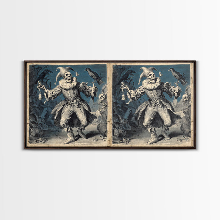 The Phantom Jester, Macabre Folk Print Art, Wide Panoramic Art, Gothic Horror Wall Art, Canvas Print, Halloween Wall Art