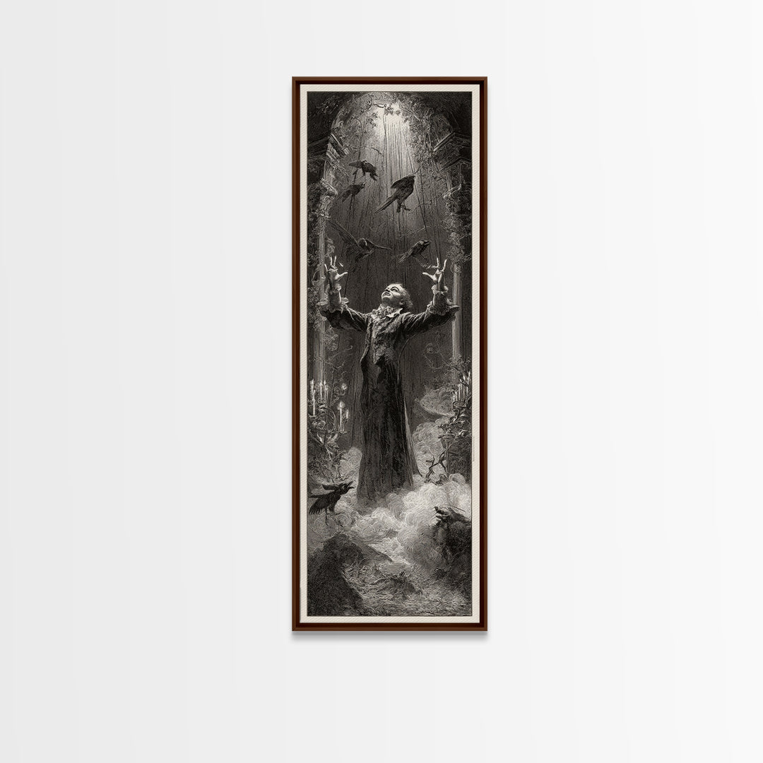 The Marionette Master, Gothic Engraving Art, Tall Narrow Wall Art, Macabre Wall Art, Canvas Print, Halloween Wall Art