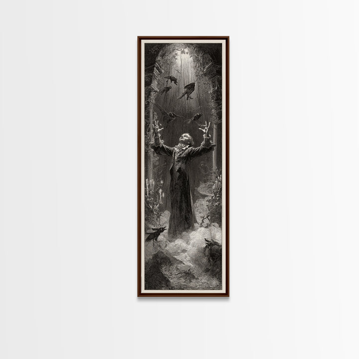 The Marionette Master, Gothic Engraving Art, Tall Narrow Wall Art, Macabre Wall Art, Canvas Print, Halloween Wall Art