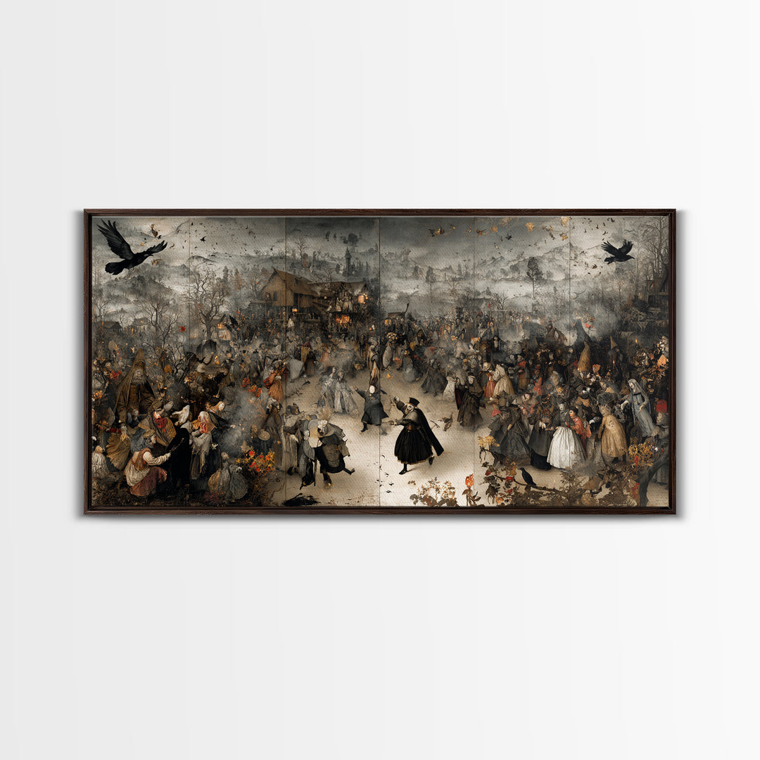 The Marionette Master, Northern Renaissance Horror, Wide Panoramic Art, Dark Halloween Decor, Canvas Print, Halloween Wall Art