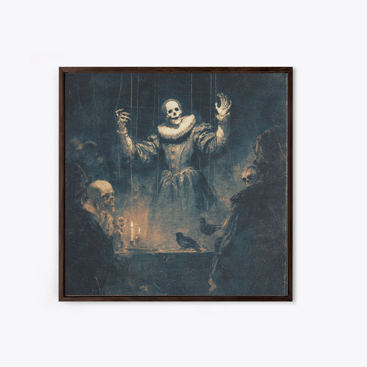 The Marionette Master, Danse Macabre Art, Square Wall Art, Dark Halloween Decor, Framed Canvas Print, Halloween Wall Art