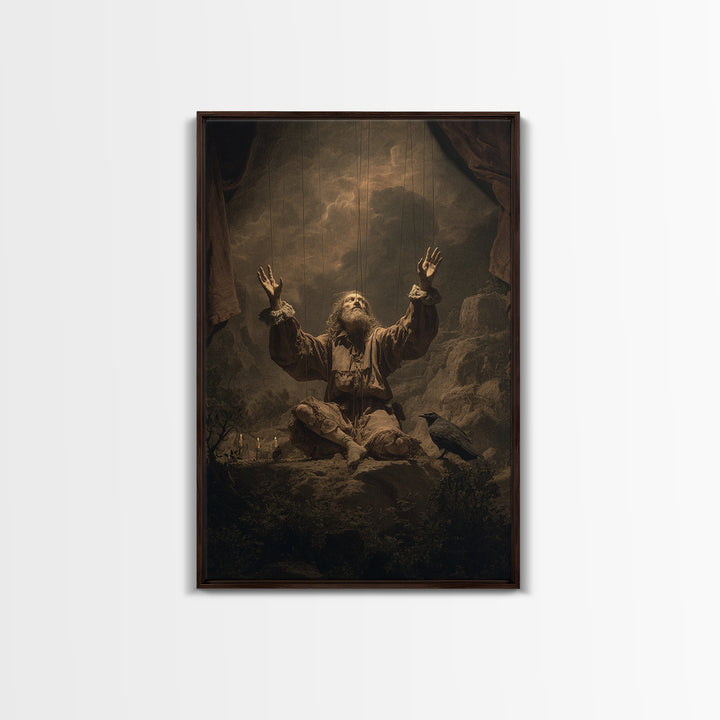 The Marionette Master, Baroque Witchcraft Art, Vertical Wall Art, Dark Halloween Decor, Canvas Print, Halloween Wall Art