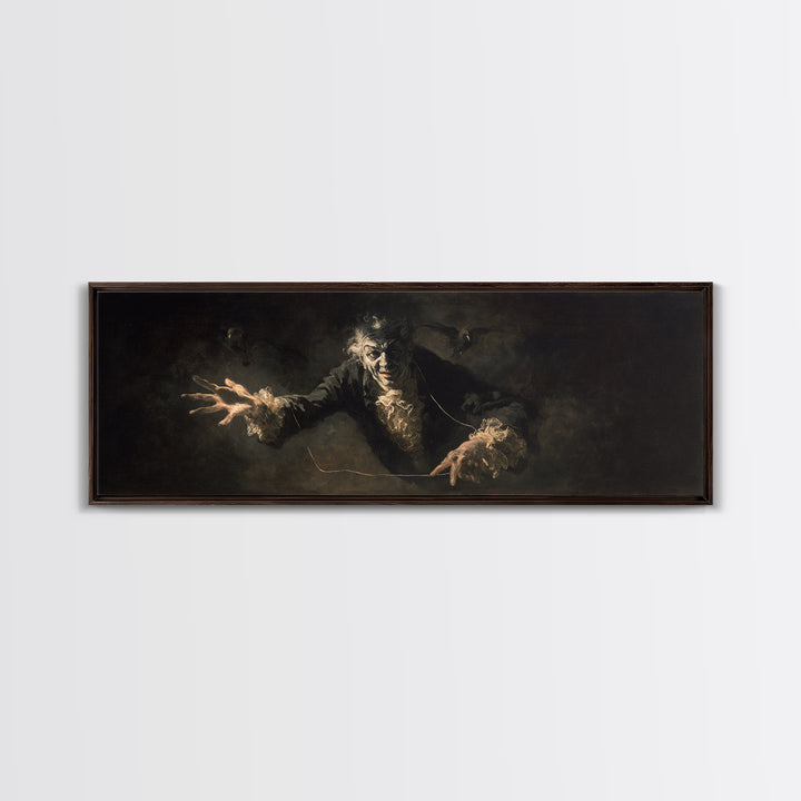 The Marionette Master, Dark Romantic Horror Art, Extra Wide Wall Art, Macabre Wall Art, Framed Canvas Print, Halloween Wall Art