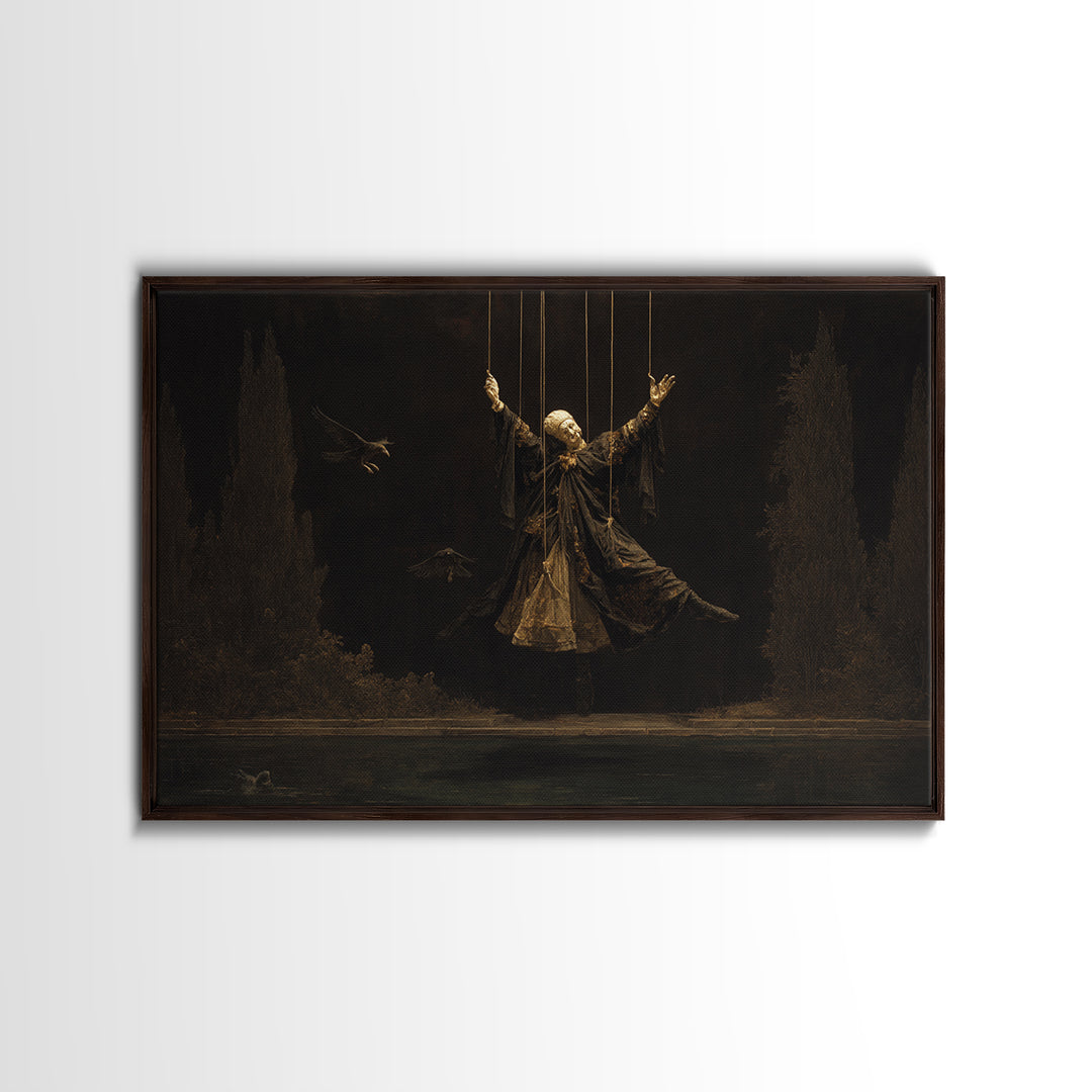 The Marionette Master, Symbolist Gothic Landscape, Landscape Wall Art, Dark Fantasy Wall Art, Framed Canvas Print, Halloween Wall Art