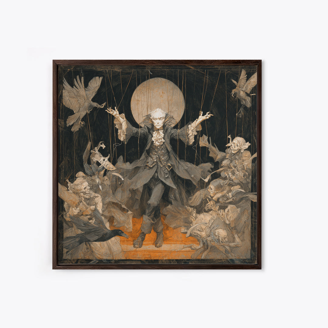 The Marionette Master, Decadent Gothic Art, Square Wall Art, Macabre Wall Art, Framed Canvas Print, Halloween Wall Art