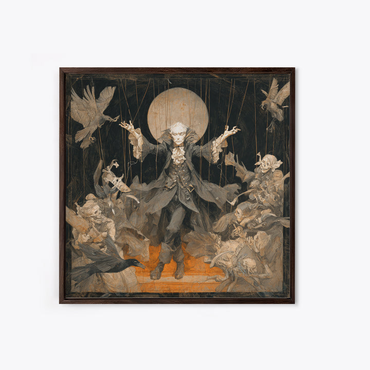 The Marionette Master, Decadent Gothic Art, Square Wall Art, Macabre Wall Art, Framed Canvas Print, Halloween Wall Art