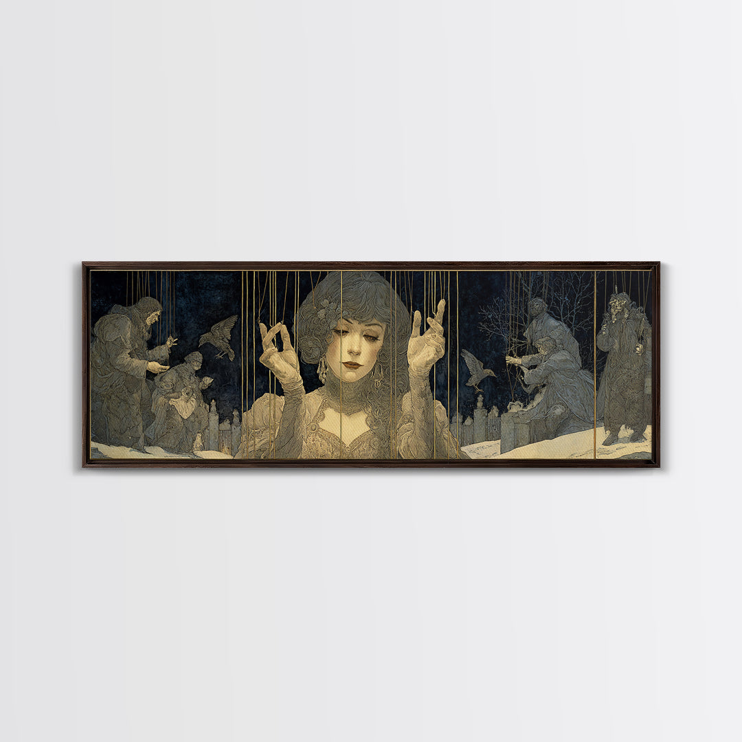 The Marionette Master, Symbolist Death Art, Extra Wide Wall Art, Macabre Wall Art, Canvas Print, Halloween Wall Art, Halloween Decor