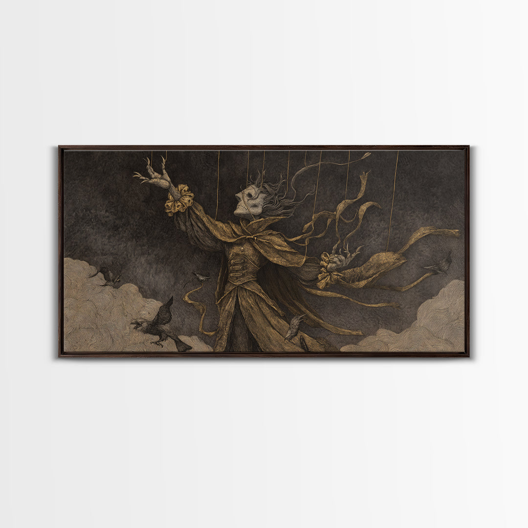 The Marionette Master, Expressionist Nightmare Art, Wide Panoramic Art, Dark Fantasy Wall Art, Canvas Print, Halloween Wall Art
