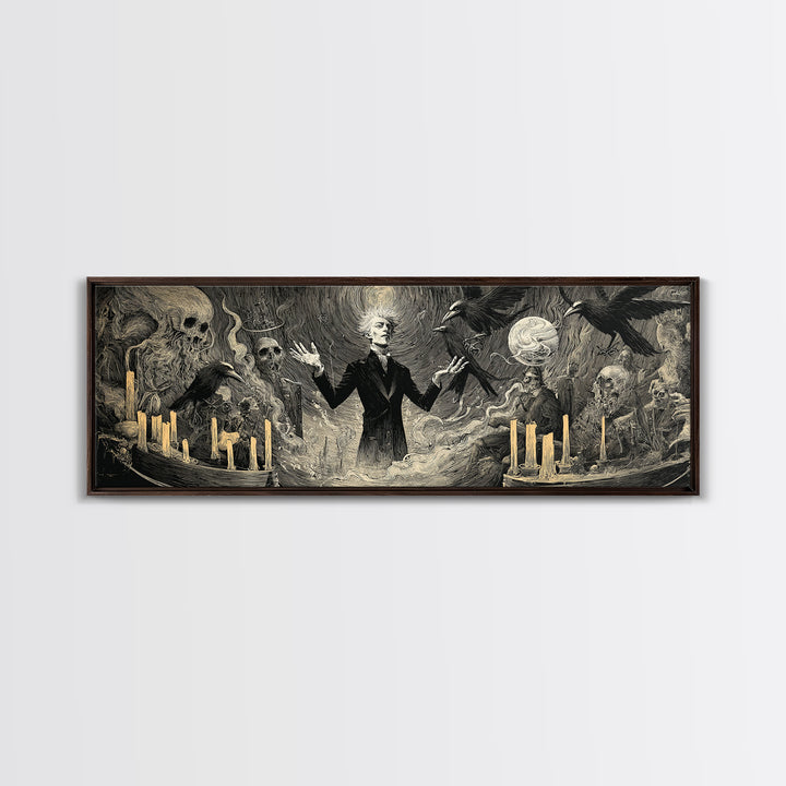 The Marionette Master, Expressionist Gothic Art, Extra Wide Wall Art, Macabre Wall Art, Framed Canvas Print, Halloween Wall Art