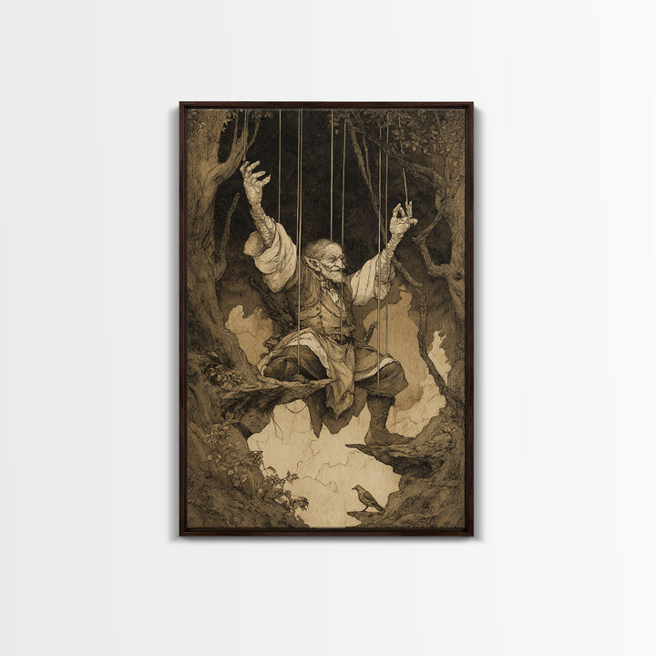 The Marionette Master, Gothic Storybook Art, Vertical Wall Art, Gothic Horror Wall Art, Canvas Print, Halloween Wall Art