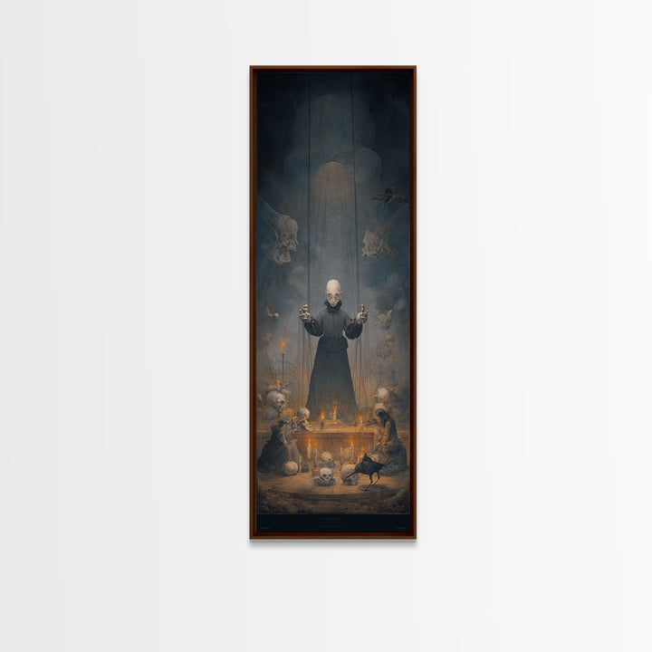 The Marionette Master, Surreal Apocalyptic Art, Tall Narrow Wall Art, Gothic Horror Wall Art, Framed Canvas Print