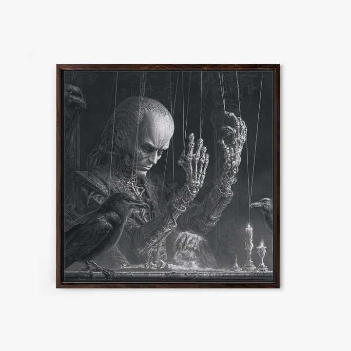 The Marionette Master, Biomechanical Horror Art, Square Wall Art, Dark Halloween Decor, Framed Canvas Print, Halloween Wall Art