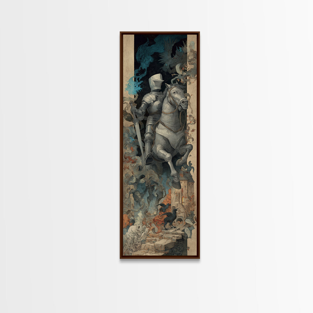 The Spectral Knight, Medieval Grotesque Art, Tall Narrow Wall Art, Gothic Horror Wall Art, Canvas Print, Halloween Wall Art
