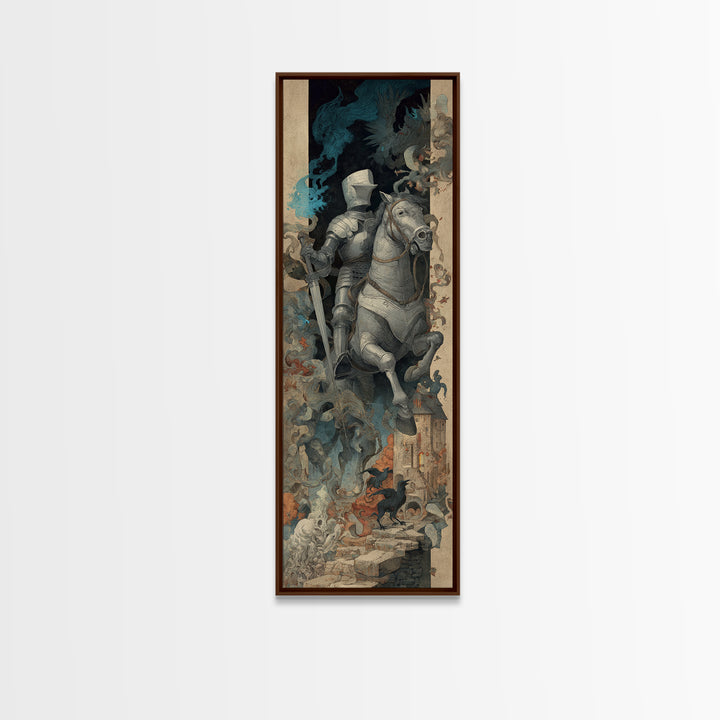 The Spectral Knight, Medieval Grotesque Art, Tall Narrow Wall Art, Gothic Horror Wall Art, Canvas Print, Halloween Wall Art