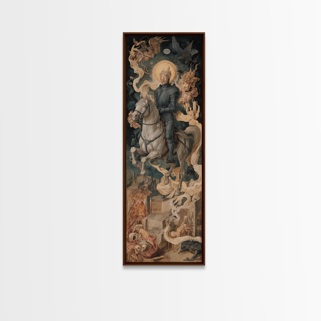 The Spectral Knight, Dark Renaissance Art, Tall Narrow Wall Art, Dark Halloween Decor, Canvas Print, Halloween Wall Art