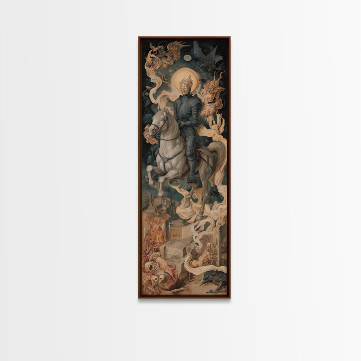 The Spectral Knight, Dark Renaissance Art, Tall Narrow Wall Art, Dark Halloween Decor, Canvas Print, Halloween Wall Art