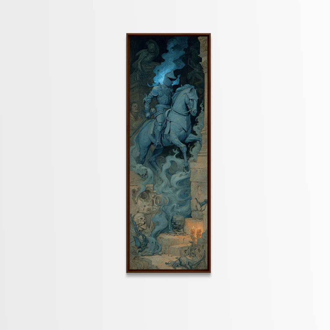 The Spectral Knight, Gothic Nightmare Art, Tall Narrow Wall Art, Macabre Wall Art, Framed Canvas Print, Halloween Wall Art