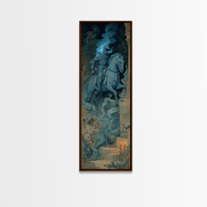 The Spectral Knight, Gothic Nightmare Art, Tall Narrow Wall Art, Macabre Wall Art, Framed Canvas Print, Halloween Wall Art
