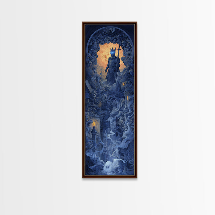 The Spectral Knight, Visionary Gothic Art, Tall Narrow Wall Art, Macabre Wall Art, Canvas Print, Halloween Wall Art
