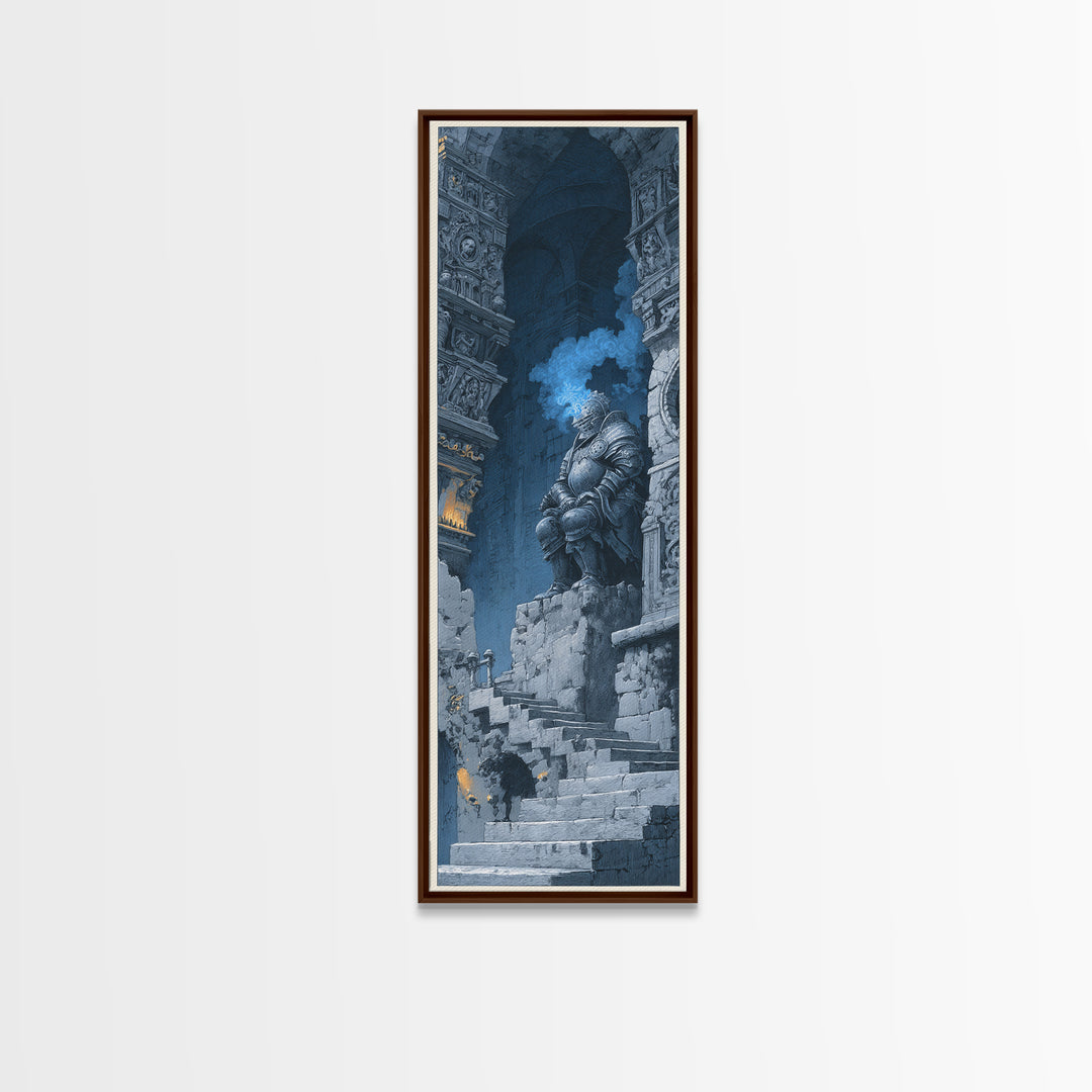 The Spectral Knight, Architectural Etching Art, Tall Narrow Wall Art, Macabre Wall Art, Framed Canvas Print