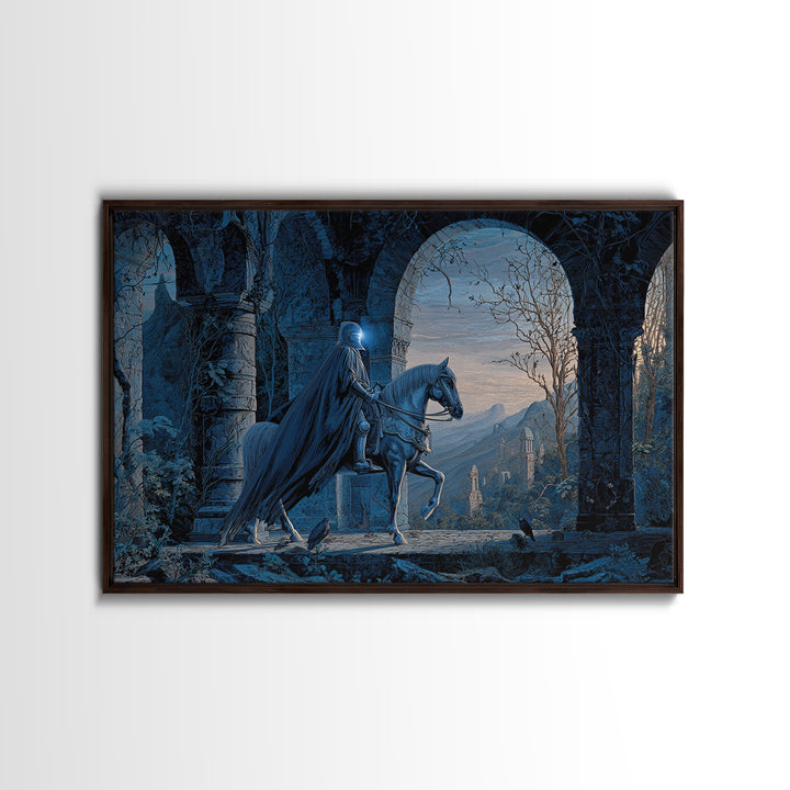The Spectral Knight, Romantic Gothic Landscape, Landscape Wall Art, Dark Halloween Decor, Framed Canvas Print, Halloween Wall Art