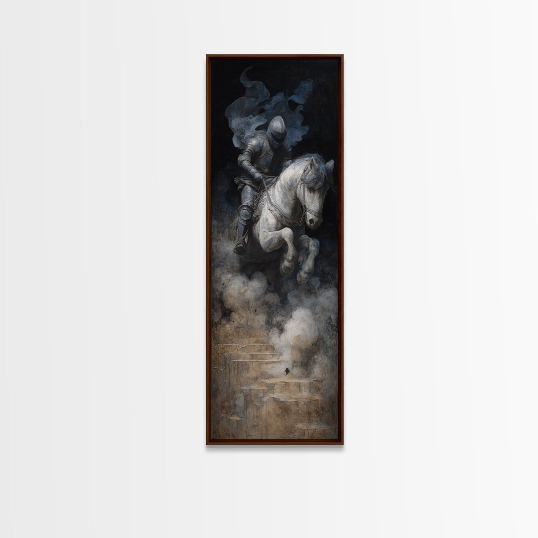 The Spectral Knight, Symbolist Dream Art, Tall Narrow Wall Art, Dark Halloween Decor, Framed Canvas Print, Halloween Wall Art