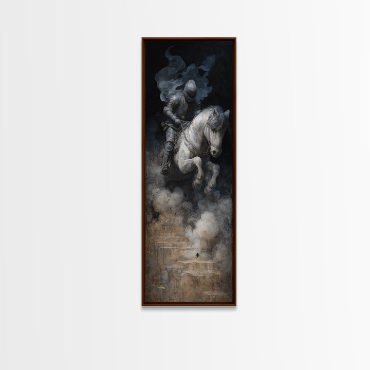 The Spectral Knight, Symbolist Dream Art, Tall Narrow Wall Art, Dark Halloween Decor, Framed Canvas Print, Halloween Wall Art