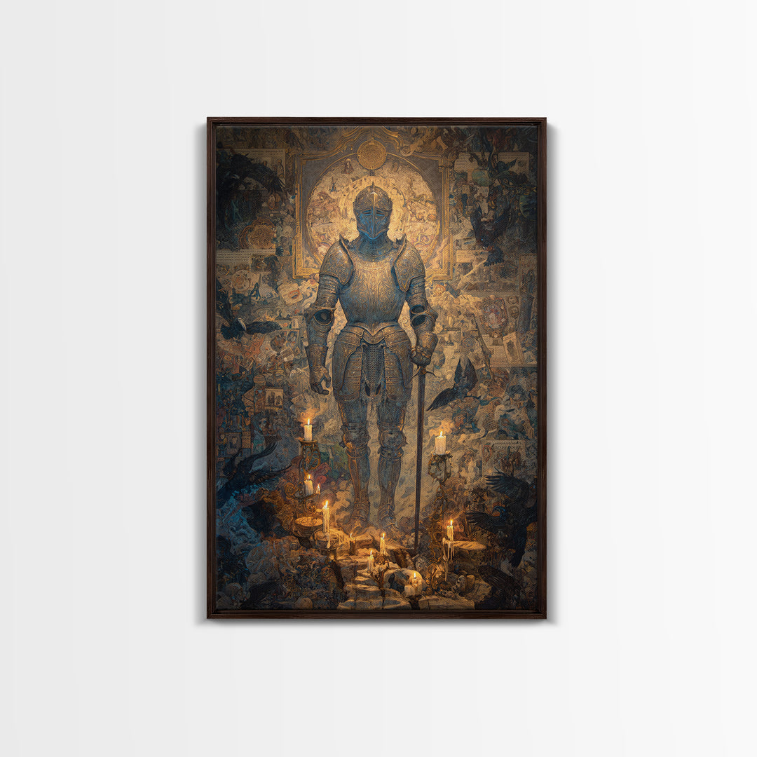 The Spectral Knight, Ornate Symbolist Art, Vertical Wall Art, Dark Halloween Decor, Canvas Print, Halloween Wall Art