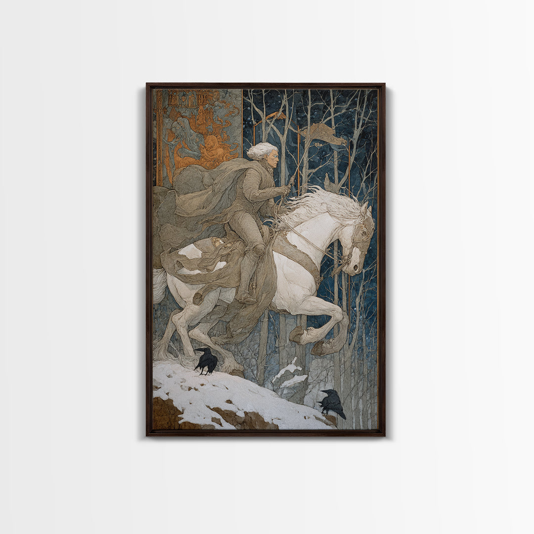 The Spectral Knight, Symbolist Death Art, Vertical Wall Art, Dark Halloween Decor, Canvas Print, Halloween Wall Art