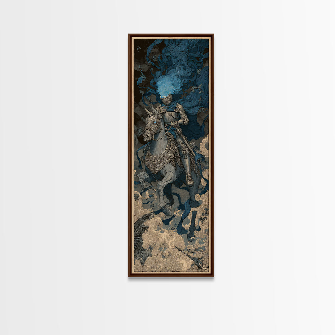 The Spectral Knight, Symbolist Etching Art, Tall Narrow Wall Art, Gothic Horror Wall Art, Framed Canvas Print, Halloween Wall Art