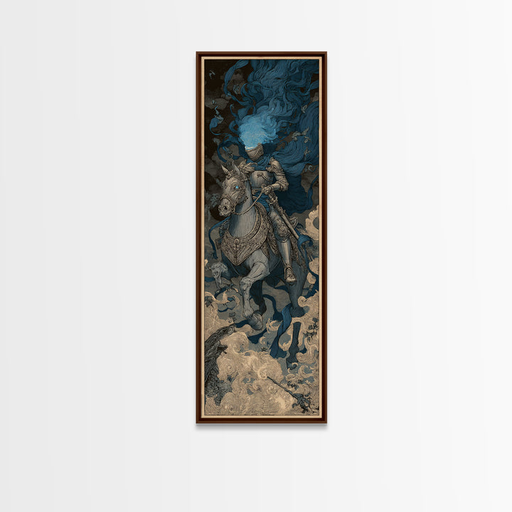 The Spectral Knight, Symbolist Etching Art, Tall Narrow Wall Art, Gothic Horror Wall Art, Framed Canvas Print, Halloween Wall Art