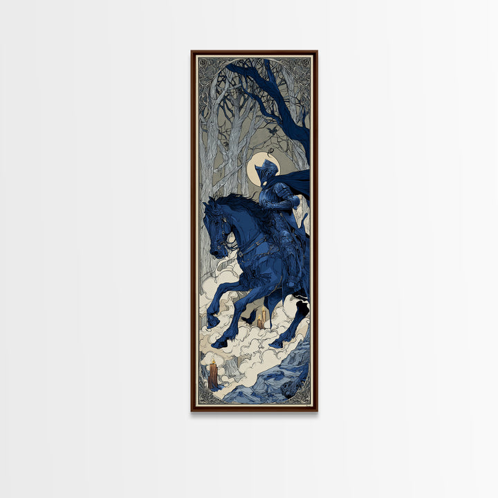 The Spectral Knight, Decadent Line Art, Tall Narrow Wall Art, Dark Fantasy Wall Art, Canvas Print, Halloween Wall Art