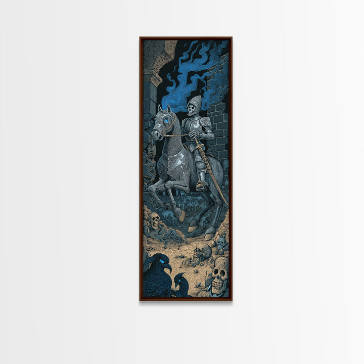 The Spectral Knight, Macabre Folk Print Art, Tall Narrow Wall Art, Gothic Horror Wall Art, Canvas Print, Halloween Wall Art
