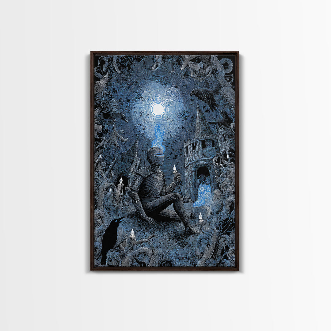 The Spectral Knight, Victorian Macabre Art, Vertical Wall Art, Gothic Horror Wall Art, Framed Canvas Print, Halloween Wall Art