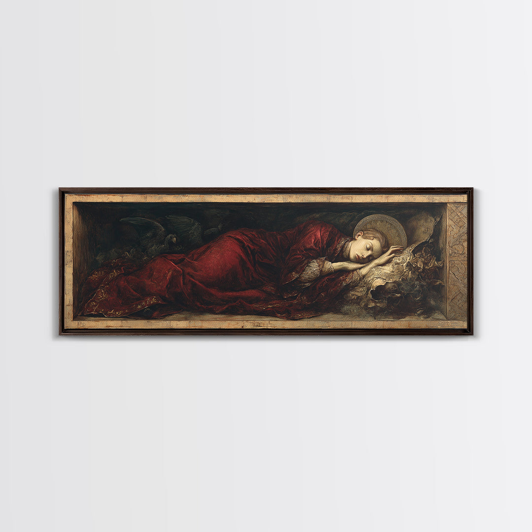 The Coffin Sleeper, Dark Renaissance Art, Extra Wide Wall Art, Gothic Horror Wall Art, Framed Canvas Print, Halloween Wall Art