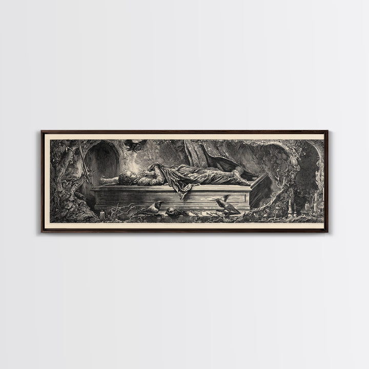 The Coffin Sleeper, Renaissance Engraving Art, Extra Wide Wall Art, Gothic Horror Wall Art, Canvas Print, Halloween Wall Art