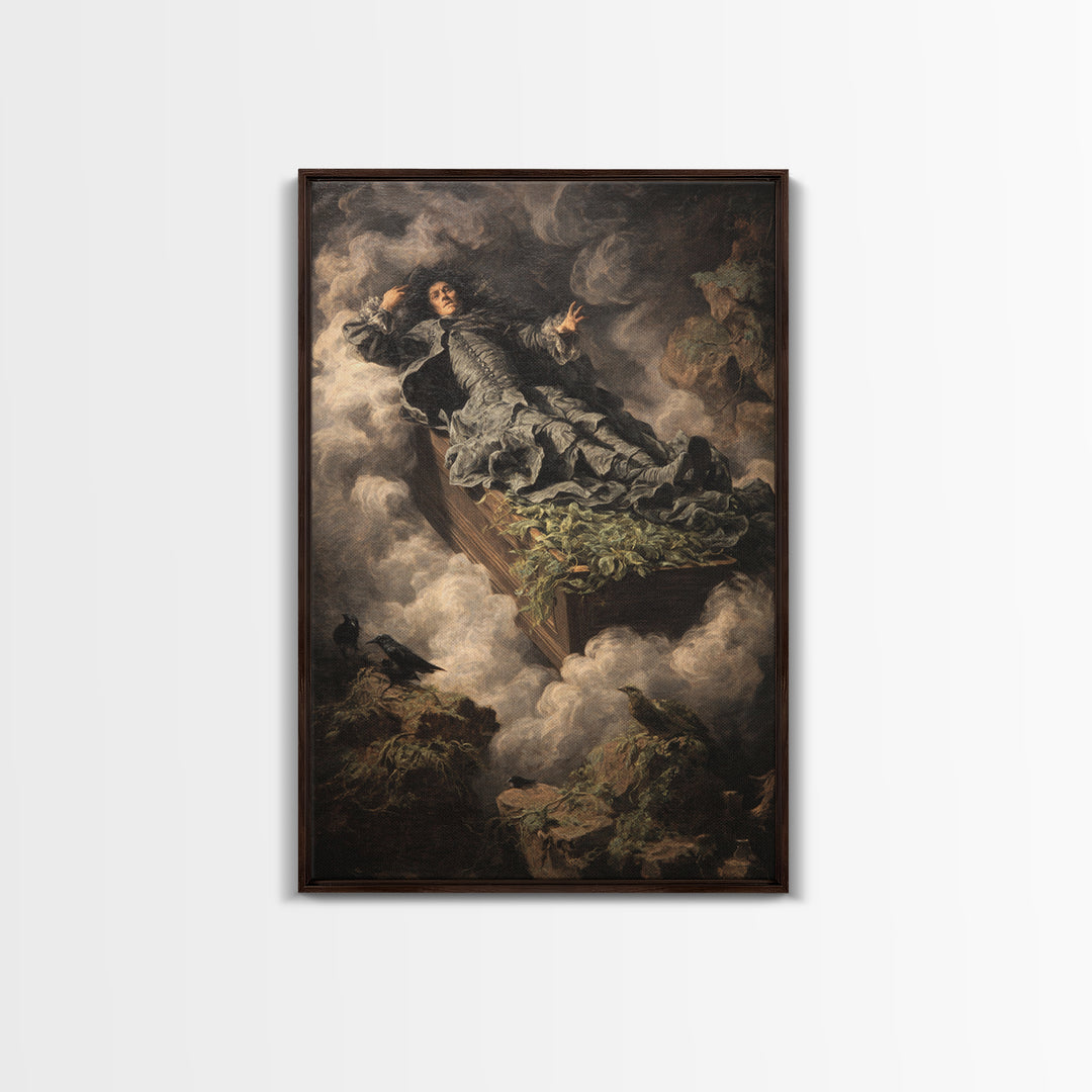 The Coffin Sleeper, Baroque Witchcraft Art, Vertical Wall Art, Macabre Wall Art, Framed Canvas Print, Halloween Wall Art
