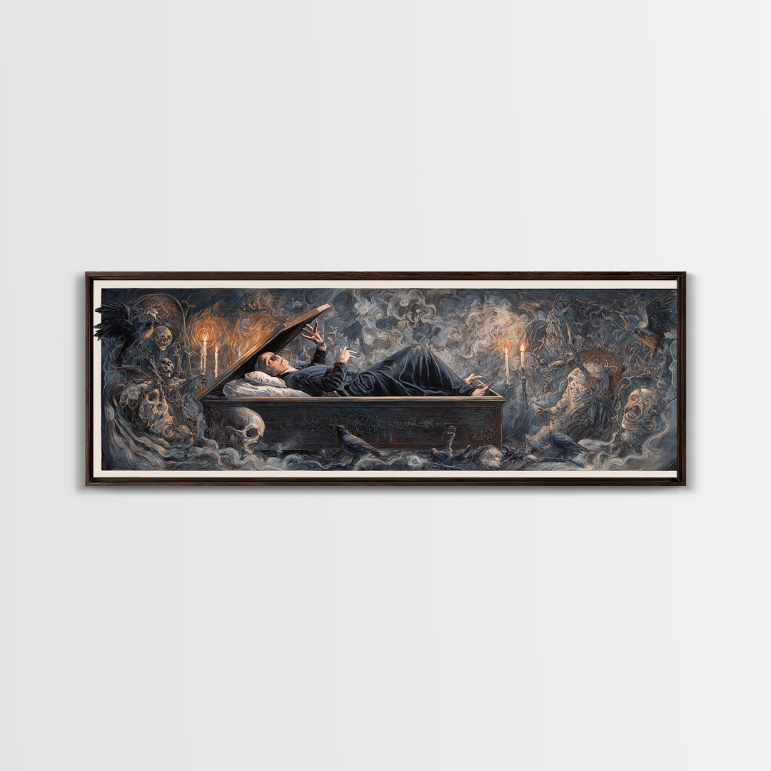 The Coffin Sleeper, Gothic Nightmare Art, Extra Wide Wall Art, Dark Halloween Decor, Canvas Print, Halloween Wall Art