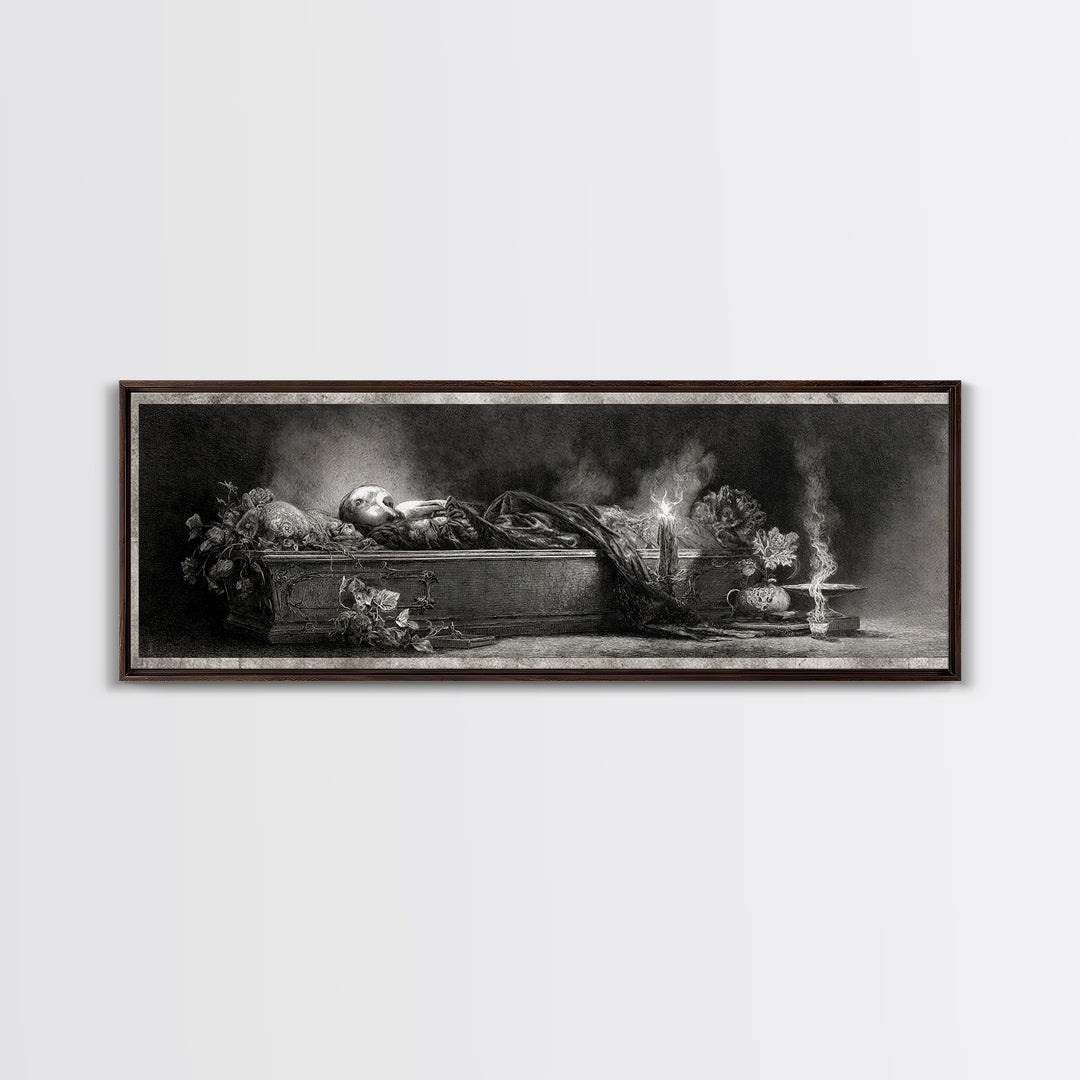 The Coffin Sleeper, Symbolist Dream Art, Extra Wide Wall Art, Dark Fantasy Wall Art, Canvas Print, Halloween Wall Art