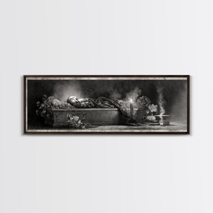 The Coffin Sleeper, Symbolist Dream Art, Extra Wide Wall Art, Dark Fantasy Wall Art, Canvas Print, Halloween Wall Art