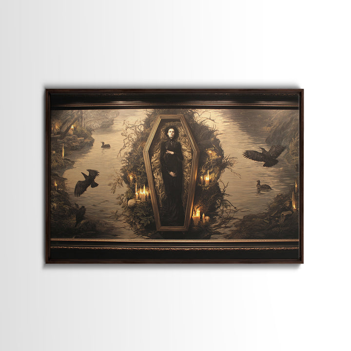 The Coffin Sleeper, Symbolist Gothic Landscape, Landscape Wall Art, Dark Halloween Decor, Framed Canvas Print, Halloween Wall Art