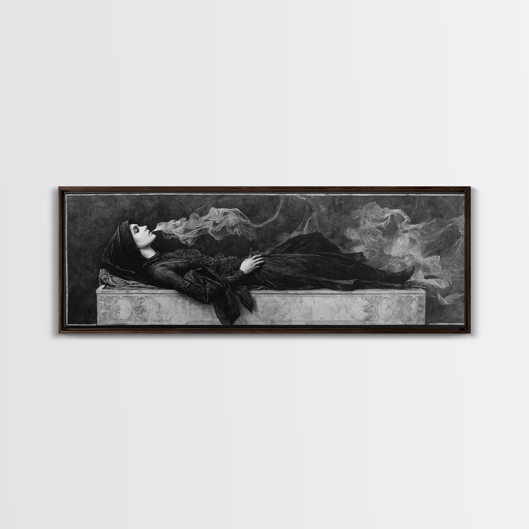 The Coffin Sleeper, Dark Symbolist Art, Extra Wide Wall Art, Gothic Horror Wall Art, Canvas Print, Halloween Wall Art
