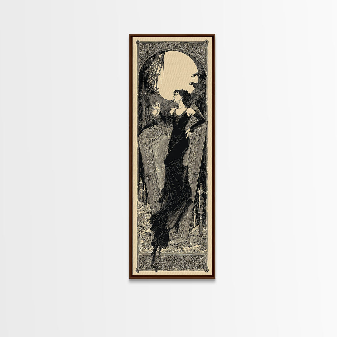 The Coffin Sleeper, Decadent Line Art, Tall Narrow Wall Art, Gothic Horror Wall Art, Canvas Print, Halloween Wall Art