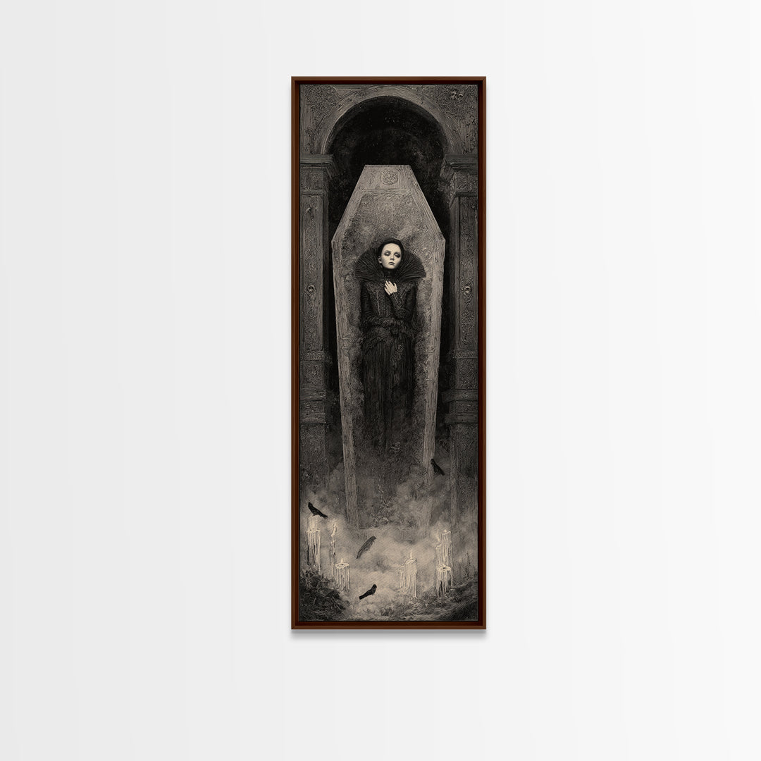 The Coffin Sleeper, Surreal Apocalyptic Art, Tall Narrow Wall Art, Gothic Horror Wall Art, Canvas Print, Halloween Wall Art