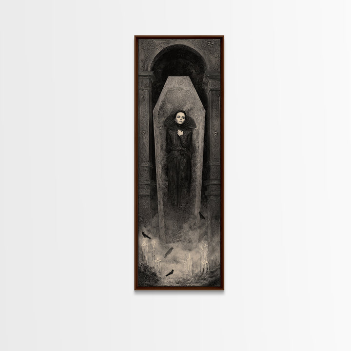 The Coffin Sleeper, Surreal Apocalyptic Art, Tall Narrow Wall Art, Gothic Horror Wall Art, Canvas Print, Halloween Wall Art