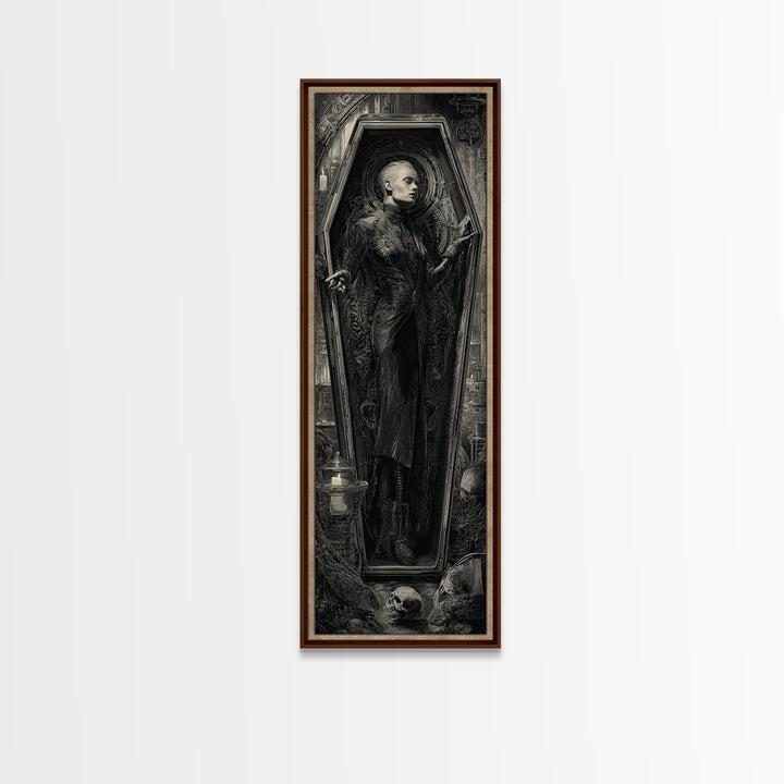 The Coffin Sleeper, Biomechanical Horror Art, Tall Narrow Wall Art, Gothic Horror Wall Art, Framed Canvas Print, Halloween Wall Art