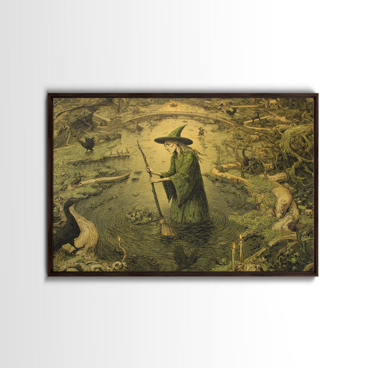 The Swamp Witch, Medieval Grotesque Art, Landscape Wall Art, Gothic Horror Wall Art, Canvas Print, Halloween Wall Art
