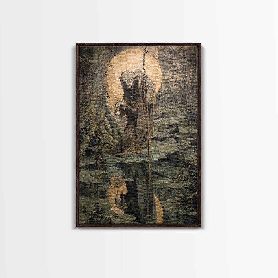 The Swamp Witch, Dark Renaissance Art, Vertical Wall Art, Gothic Horror Wall Art, Canvas Print, Halloween Wall Art