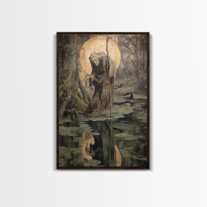 The Swamp Witch, Dark Renaissance Art, Vertical Wall Art, Gothic Horror Wall Art, Canvas Print, Halloween Wall Art